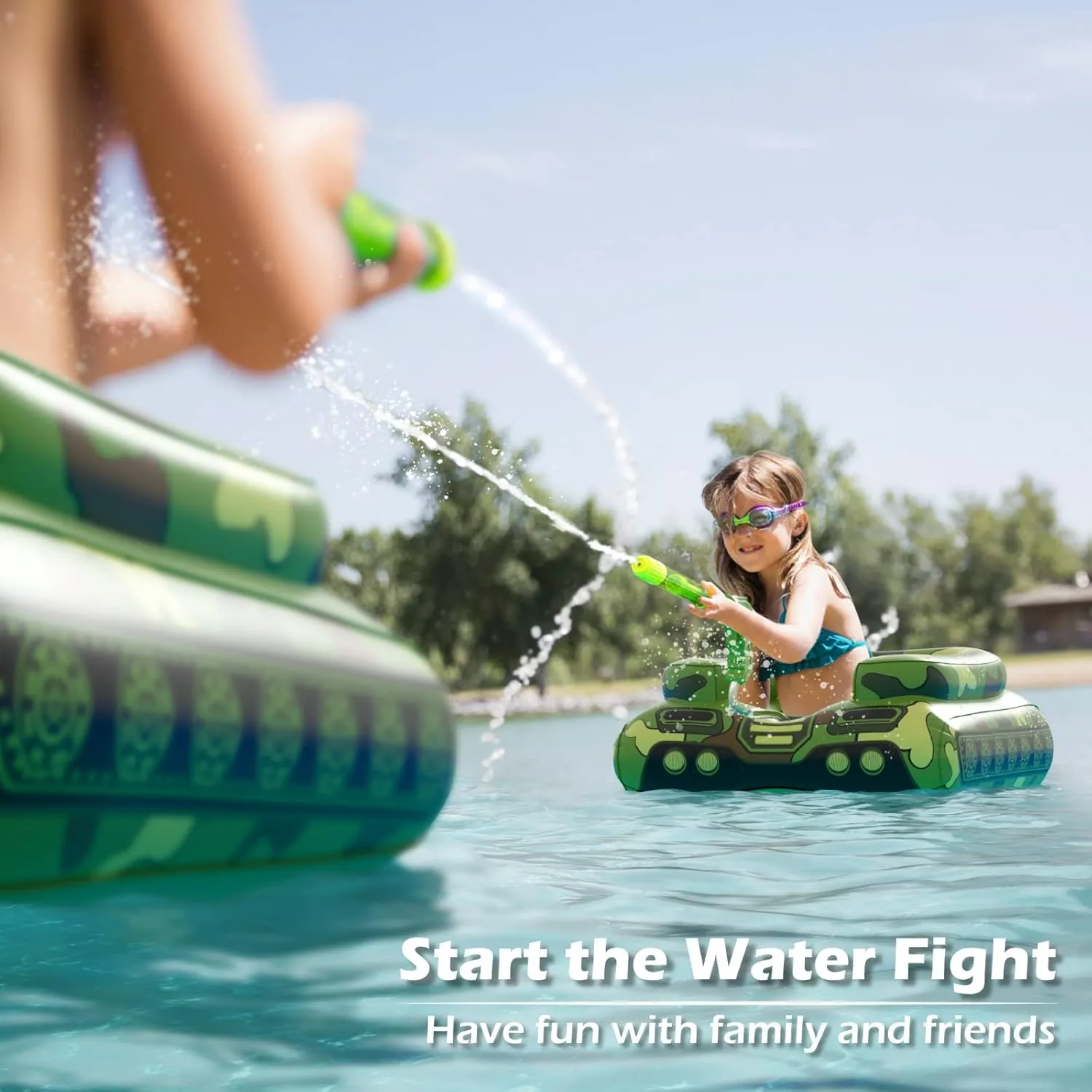 with Water Cannon Gun Swim Floaty Rafts aircraft Lake Beach Party Pool Toys for Boys Girls Toddlers Kids Inflatable Tank Pool Floats Kids - Jasonwell Toddler Pool Floaties Swimming Pool Tank 