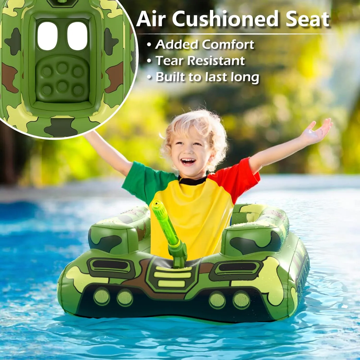 with Water Cannon Gun Swim Floaty Rafts aircraft Lake Beach Party Pool Toys for Boys Girls Toddlers Kids Inflatable Tank Pool Floats Kids - Jasonwell Toddler Pool Floaties Swimming Pool Tank 