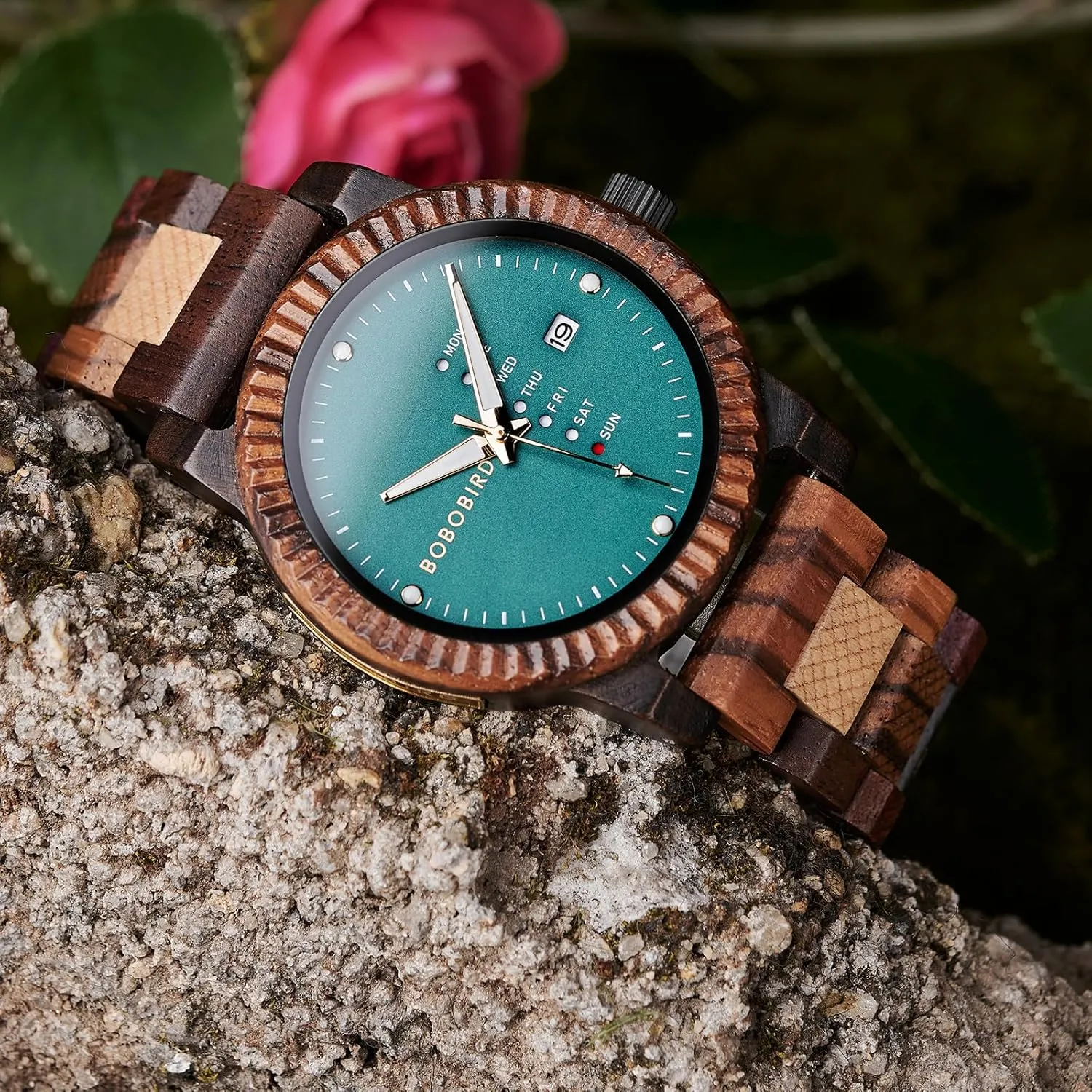 with Week Display Lightweight Handmade Wood Wrist Watch for Men BOBO BIRD Mens canopy Wooden Watch Analog Quartz 