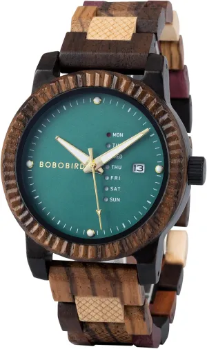 with Week Display Lightweight Handmade Wood Wrist Watch for Men BOBO BIRD Mens canopy Wooden Watch Analog Quartz 