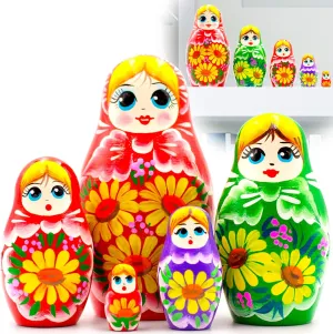 with Yellow Gerberas Flowers - Matryoshka Doll with Yellow Flowers - Gerbera Daisy Decor AEVVV Russian Nesting Dolls Set of colossal behave 5 pcs - Multicolour Russian Doll 