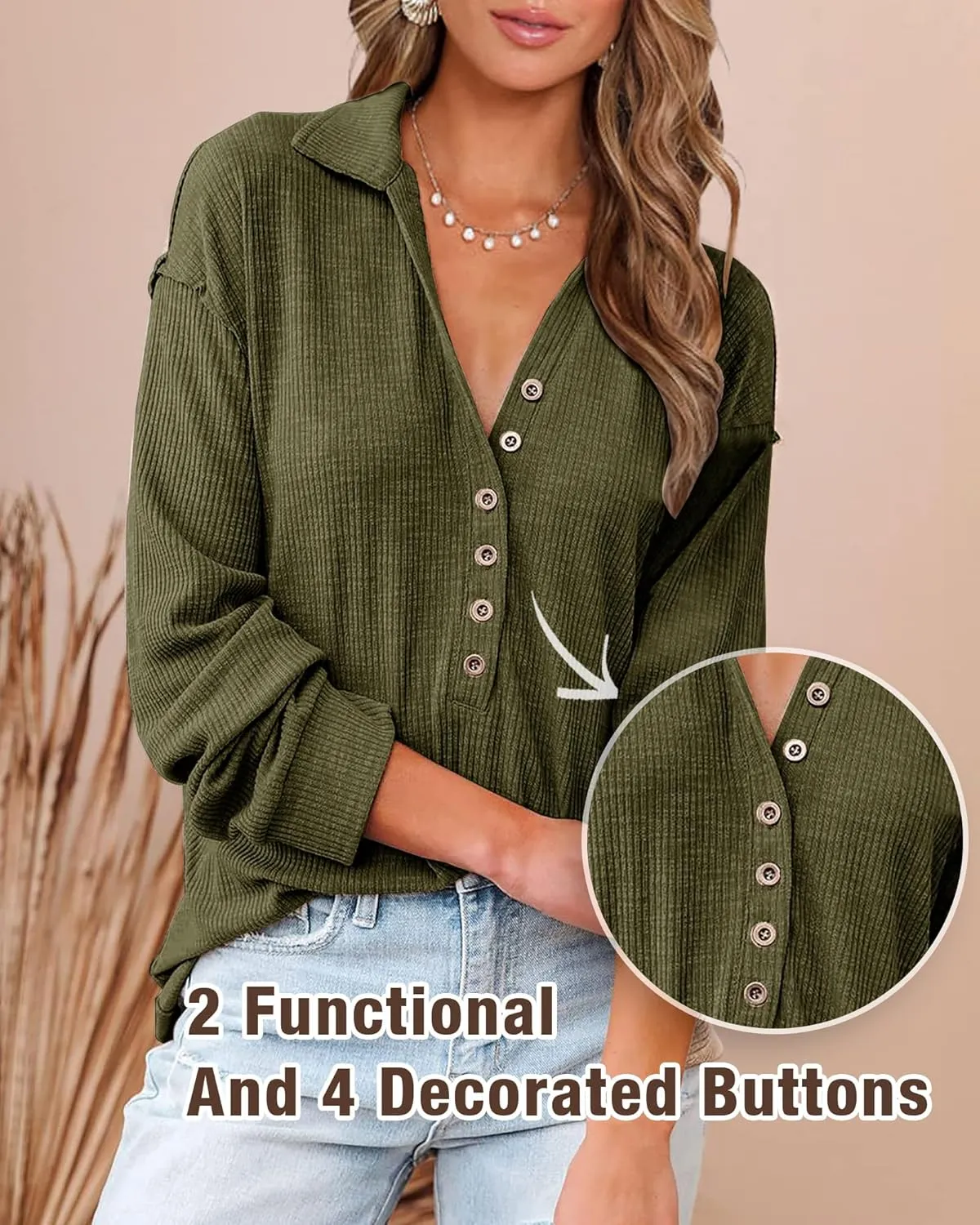 Women Casual contention fleshy Button Down Fall Blouses 2025 Long Sleeve Solid Business Work Tops Cute Relaxed Fit Shirts BTFBM 