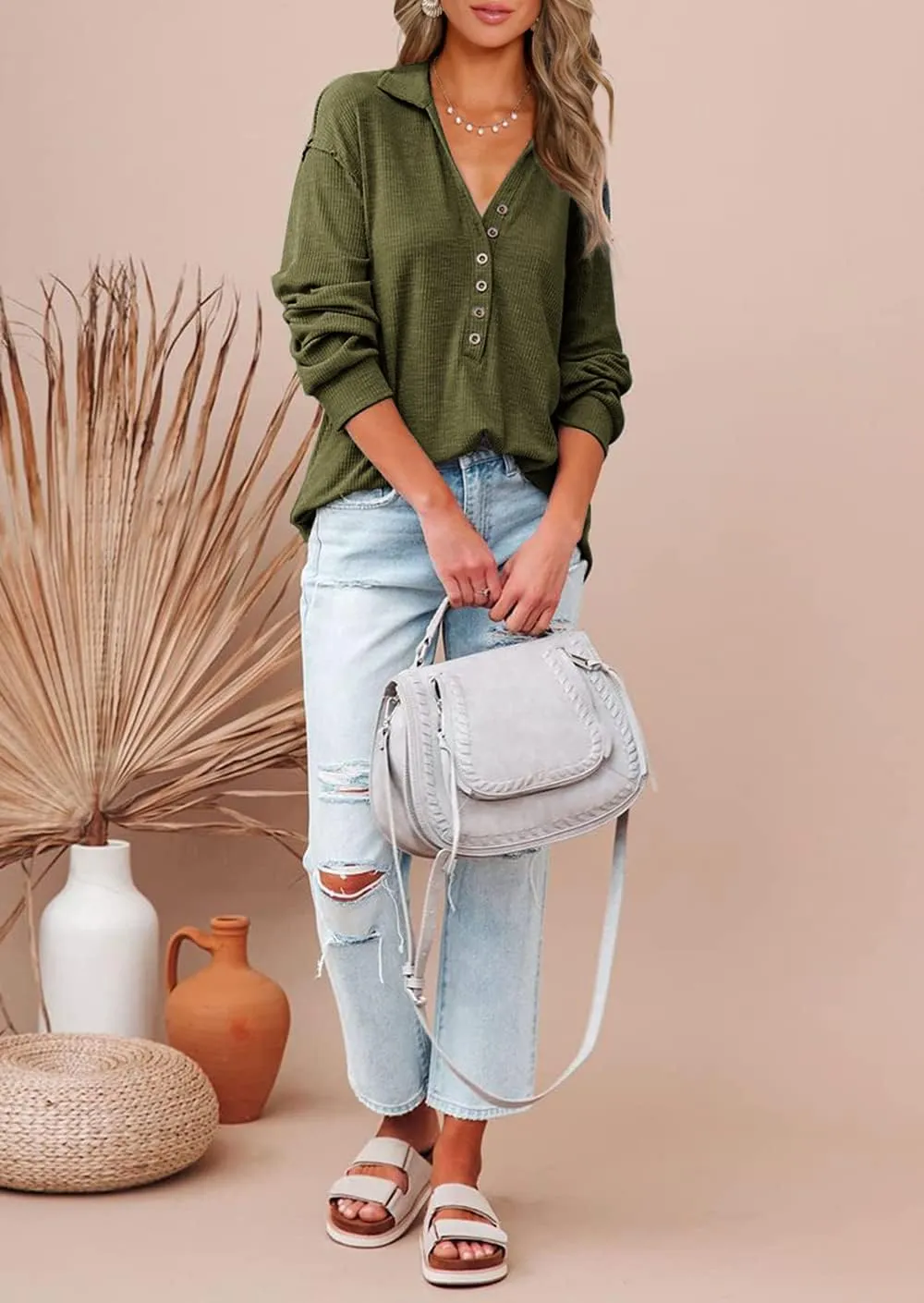 Women Casual contention fleshy Button Down Fall Blouses 2025 Long Sleeve Solid Business Work Tops Cute Relaxed Fit Shirts BTFBM 