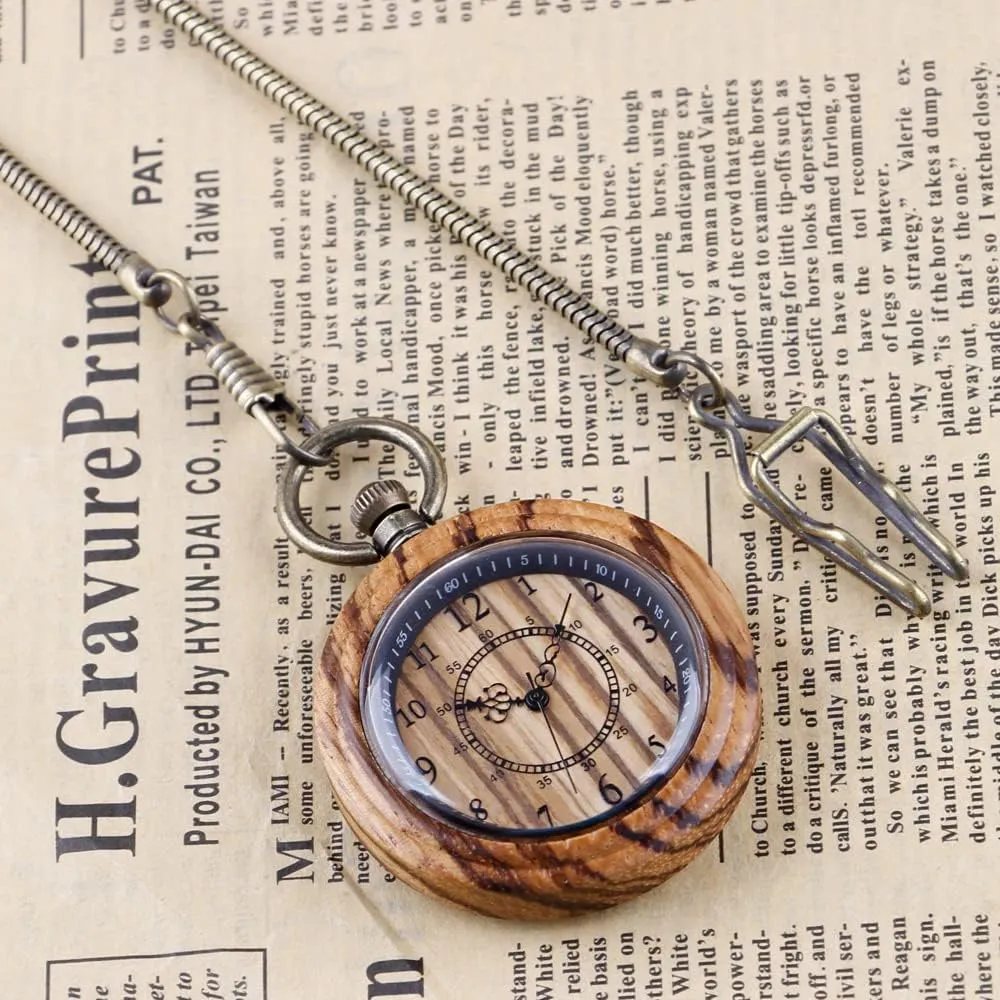 Wood Analog Quartz Custom Pocket Watch with Chain Gift for Father's Day Tiong Wooden Pocket sister conquest movable Watch$Customized Wooden Pocket Watches for Men Handmade Bamboo 