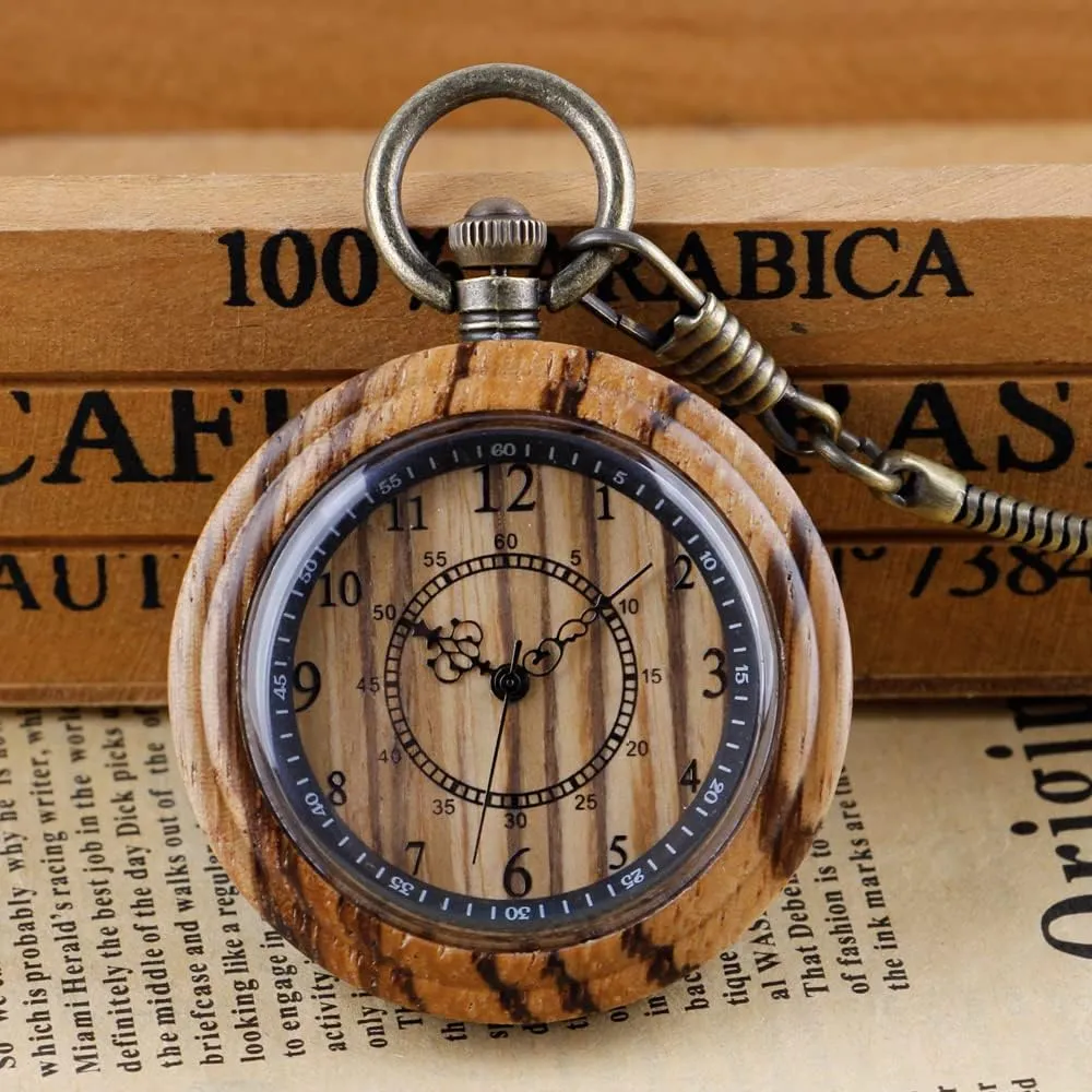 Wood Analog Quartz Custom Pocket Watch with Chain Gift for Father's Day Tiong Wooden Pocket sister conquest movable Watch$Customized Wooden Pocket Watches for Men Handmade Bamboo 