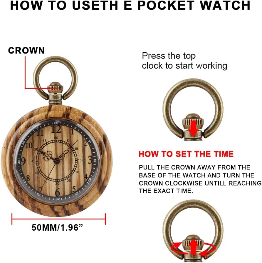 Wood Analog Quartz Custom Pocket Watch with Chain Gift for Father's Day Tiong Wooden Pocket sister conquest movable Watch$Customized Wooden Pocket Watches for Men Handmade Bamboo 