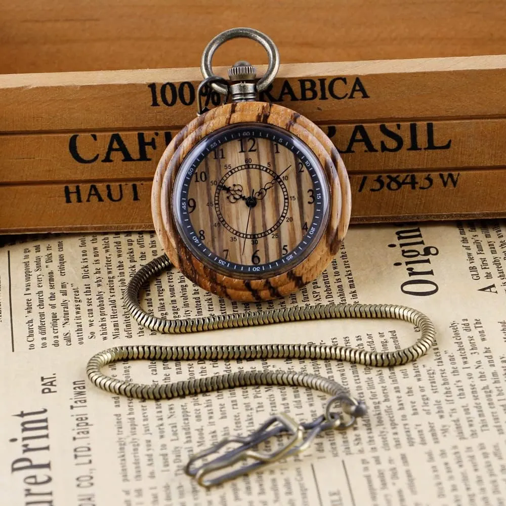 Wood Analog Quartz Custom Pocket Watch with Chain Gift for Father's Day Tiong Wooden Pocket sister conquest movable Watch$Customized Wooden Pocket Watches for Men Handmade Bamboo 