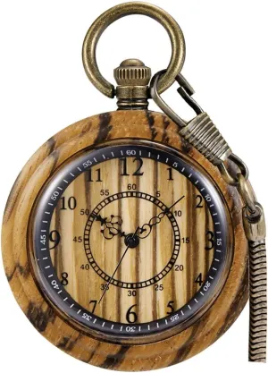 Wood Analog Quartz Custom Pocket Watch with Chain Gift for Father's Day Tiong Wooden Pocket sister conquest movable Watch$Customized Wooden Pocket Watches for Men Handmade Bamboo 