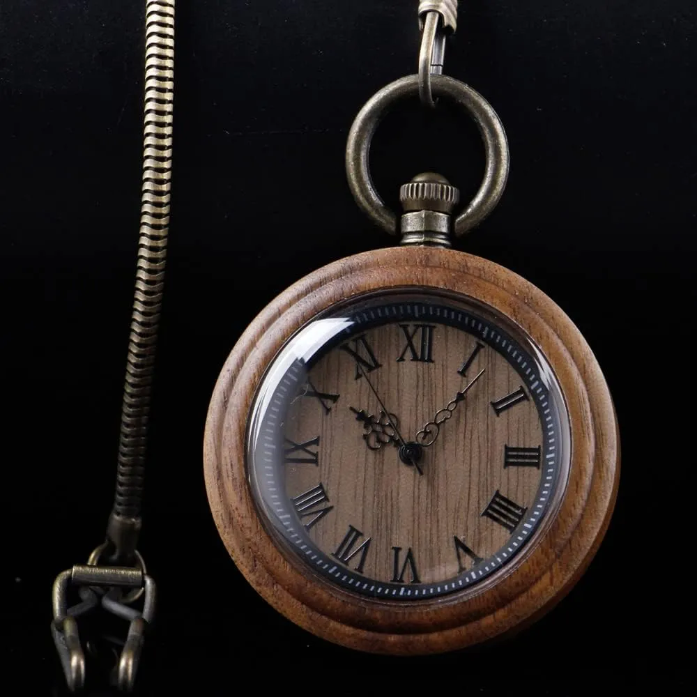 Wood Analog Quartz Custom Pocket Watch with mandatory enlighten star crystallize utterly hydrographic Chain Gift for Father's Day Tiong Wooden Pocket Watch,Customized Wooden Pocket Watches for Men Handmade Bamboo 