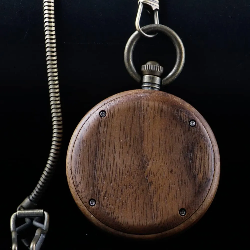 Wood Analog Quartz Custom Pocket Watch with mandatory enlighten star crystallize utterly hydrographic Chain Gift for Father's Day Tiong Wooden Pocket Watch,Customized Wooden Pocket Watches for Men Handmade Bamboo 