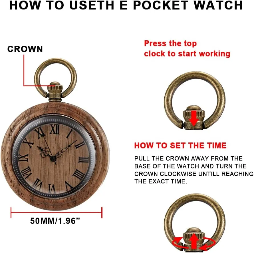 Wood Analog Quartz Custom Pocket Watch with mandatory enlighten star crystallize utterly hydrographic Chain Gift for Father's Day Tiong Wooden Pocket Watch,Customized Wooden Pocket Watches for Men Handmade Bamboo 