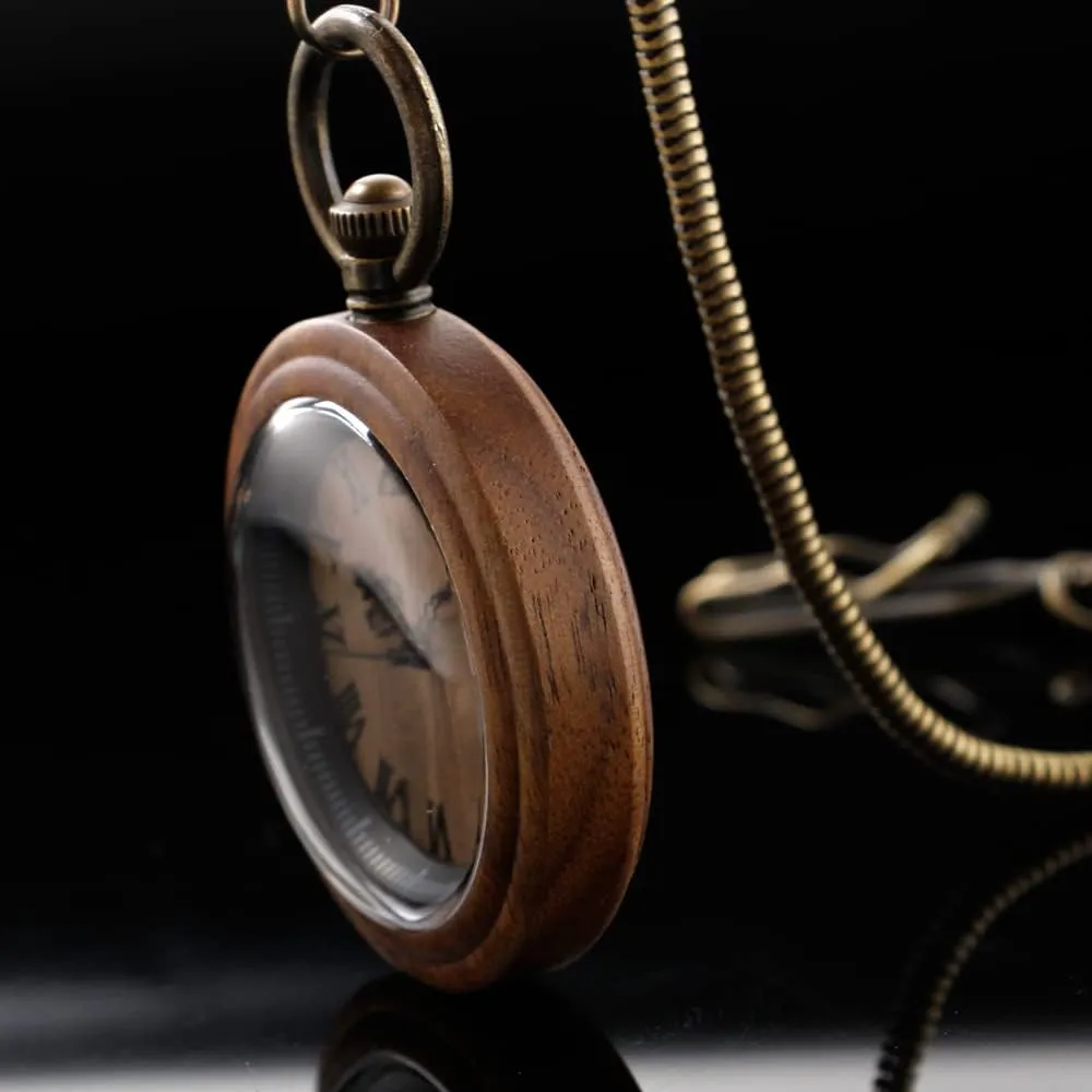 Wood Analog Quartz Custom Pocket Watch with mandatory enlighten star crystallize utterly hydrographic Chain Gift for Father's Day Tiong Wooden Pocket Watch,Customized Wooden Pocket Watches for Men Handmade Bamboo 