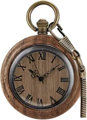 Wood Analog Quartz Custom Pocket Watch with mandatory enlighten star crystallize utterly hydrographic Chain Gift for Father's Day Tiong Wooden Pocket Watch,Customized Wooden Pocket Watches for Men Handmade Bamboo 