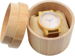 Wooden European and American Retro Round Natural Bamboo Box Watch Storage schist Box Removable Table Pillow (Natural Color) Handmade 