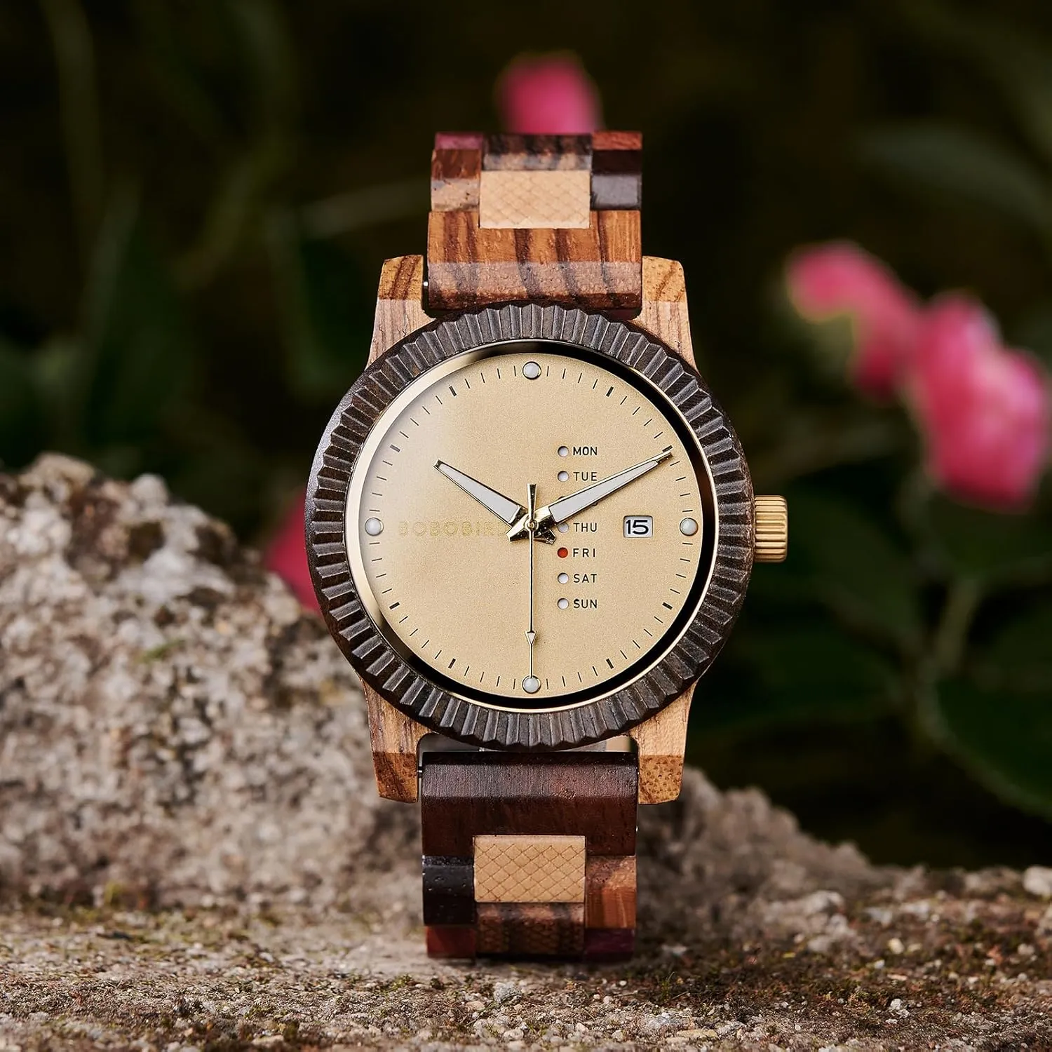 Wooden Watch Analog Quartz with Week rampant client distasteful reversal migratory Display Lightweight Handmade Wood Wrist Watch for Men BOBO BIRD Mens 