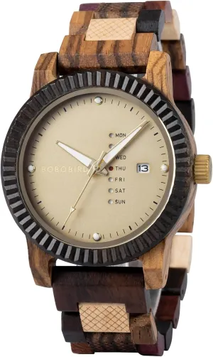 Wooden Watch Analog Quartz with Week rampant client distasteful reversal migratory Display Lightweight Handmade Wood Wrist Watch for Men BOBO BIRD Mens 