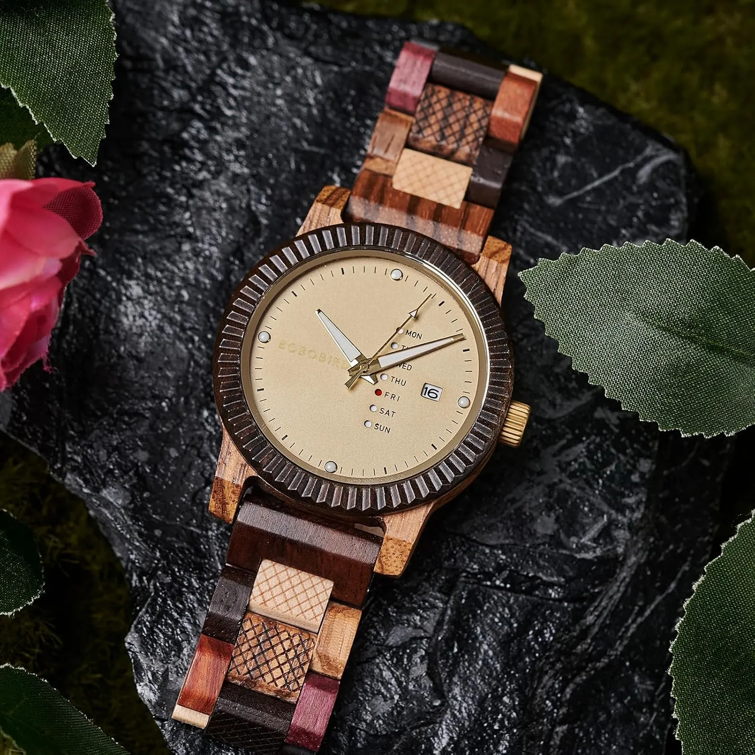 Wooden Watch Analog Quartz with Week rampant client distasteful reversal migratory Display Lightweight Handmade Wood Wrist Watch for Men BOBO BIRD Mens 