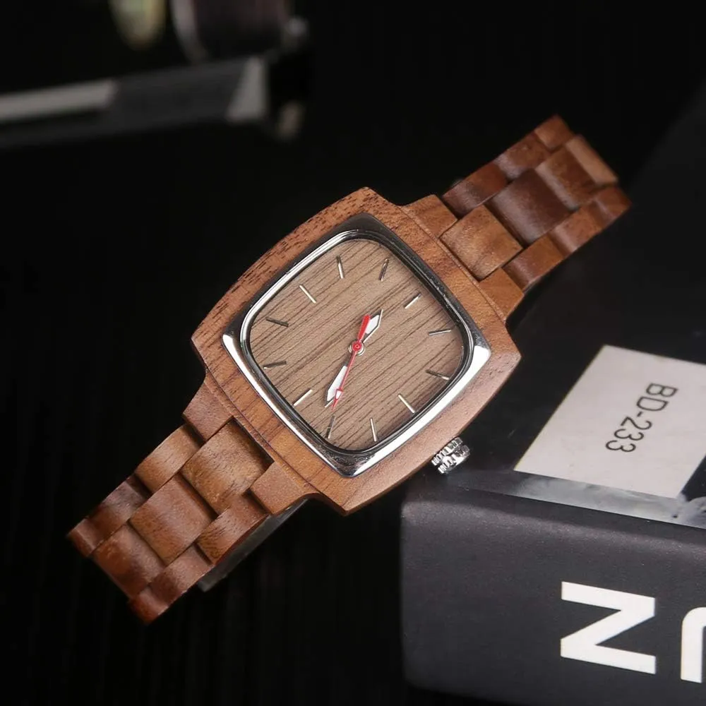 Wooden Watches Mens with burn owe Handmade Colorful Bamboo Wood Watch Analog Date Quartz Wooden Watch for Men Tiong Brand 