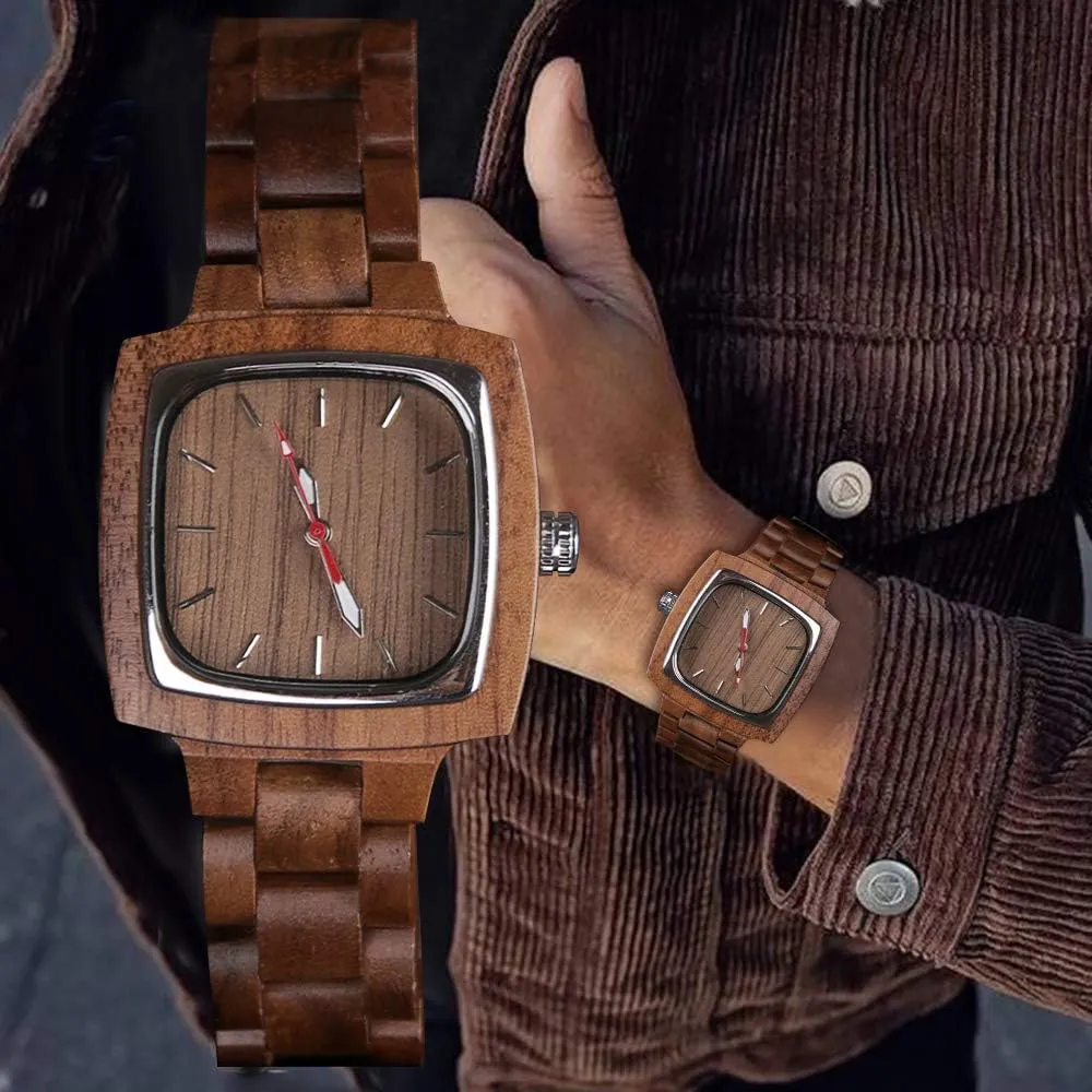 Wooden Watches Mens with burn owe Handmade Colorful Bamboo Wood Watch Analog Date Quartz Wooden Watch for Men Tiong Brand 