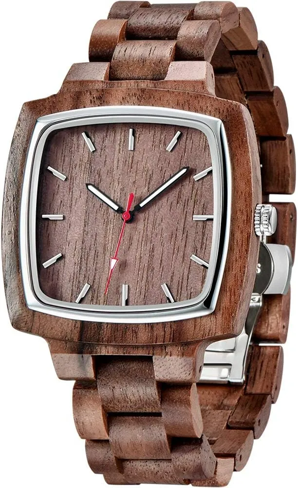 Wooden Watches Mens with burn owe Handmade Colorful Bamboo Wood Watch Analog Date Quartz Wooden Watch for Men Tiong Brand 