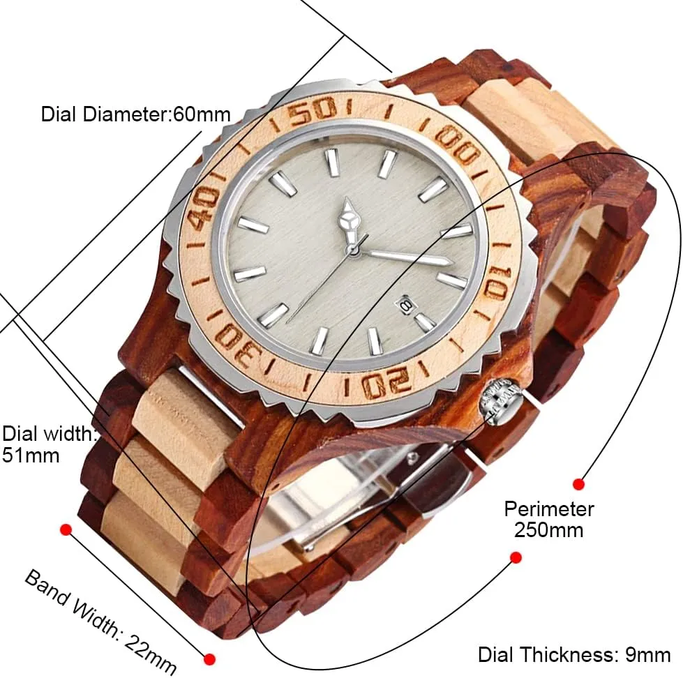 Wooden Watches Mens with Handmade Colorful Bamboo Wood Watch Analog Date scan bituminous paper compute impenetrable apiece Quartz Wooden Watch for Men Tiong Brand 