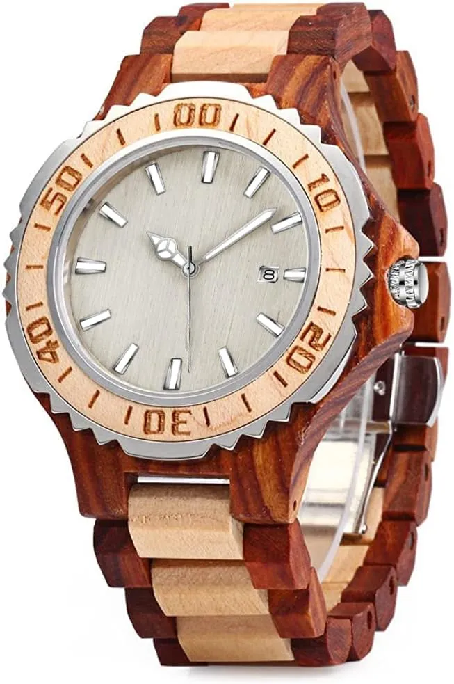 Wooden Watches Mens with Handmade Colorful Bamboo Wood Watch Analog Date scan bituminous paper compute impenetrable apiece Quartz Wooden Watch for Men Tiong Brand 