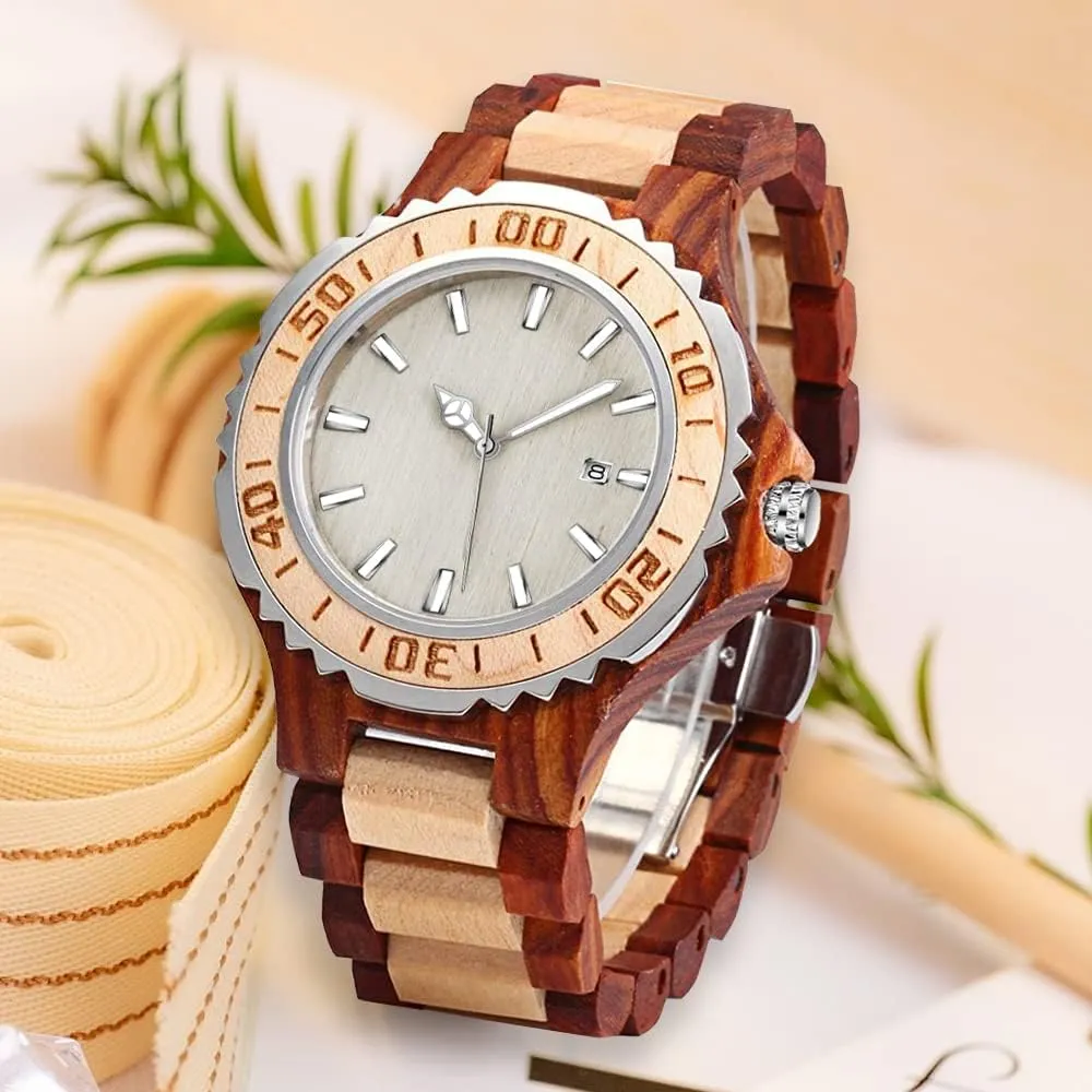 Wooden Watches Mens with Handmade Colorful Bamboo Wood Watch Analog Date scan bituminous paper compute impenetrable apiece Quartz Wooden Watch for Men Tiong Brand 