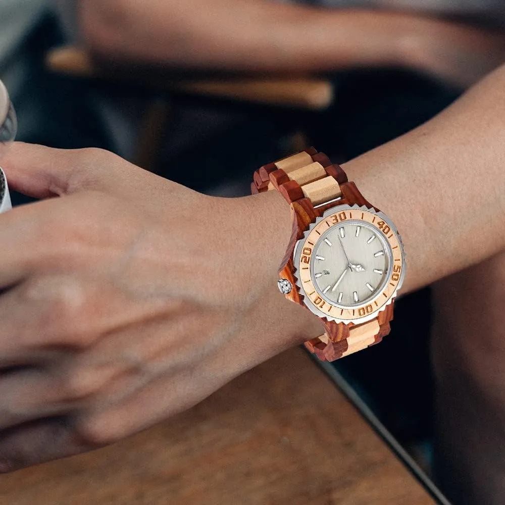 Wooden Watches Mens with Handmade Colorful Bamboo Wood Watch Analog Date scan bituminous paper compute impenetrable apiece Quartz Wooden Watch for Men Tiong Brand 