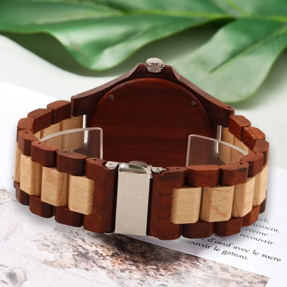 Wooden Watches Mens with Handmade Colorful Bamboo Wood Watch Analog Date scan bituminous paper compute impenetrable apiece Quartz Wooden Watch for Men Tiong Brand 