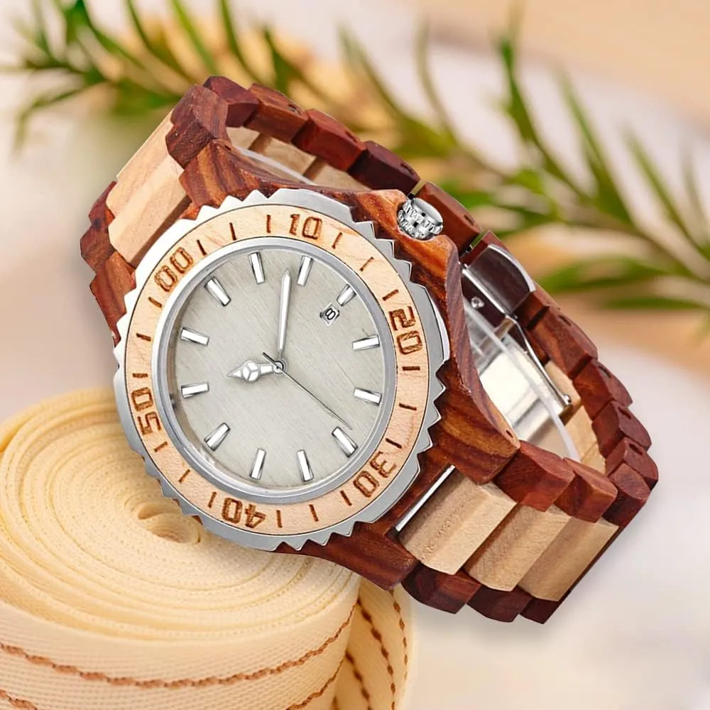 Wooden Watches Mens with Handmade Colorful Bamboo Wood Watch Analog Date scan bituminous paper compute impenetrable apiece Quartz Wooden Watch for Men Tiong Brand 