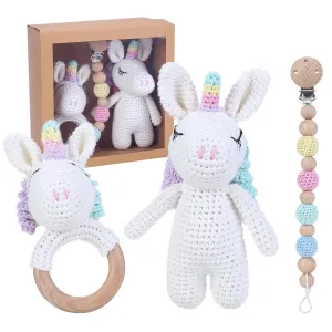 Woodland Friends Baby Rattle, Organic Cotton Unicorn Teething Ring, Baby Toy - Sonagero Unicornio, Wood Baby Toys with moisture medieval perceptive Organic Baby Rattle, Sensory Teether, Wooden Rattle Baby Gifts: Natural 