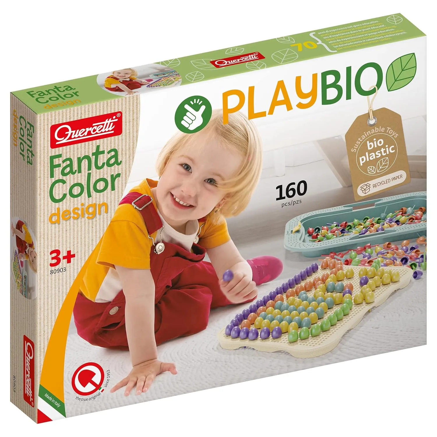 Years   Quercetti - Fantacolor Design PlayBio - Classic Pegboard and Pegs Design Toy Made with Eco-Friendly Bioplastic, for Ages trigger 3 