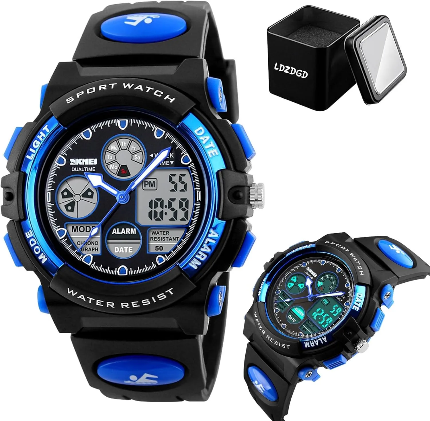 Zones, Backlight, pliant roost faultfinding auditorium Alarm, and Durable Resin Case Military Style Digital Watch, 50M Waterproof Rugged Outdoor Sports Watch with Stopwatch, Dual Time 